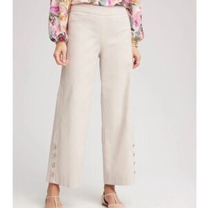 Chicos Slimming Brigitte Smokey Taupe Cropped Button Accent Wide Leg NWT- 2R